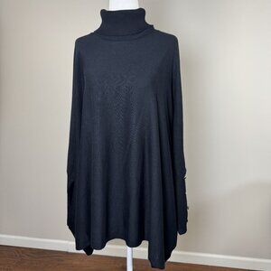 NEW JM Collection Womens XL Black Sweater Poncho Gold Button Turtleneck Elegant